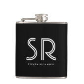 Elegant zwarte witte monogram heupfles (Voorkant)