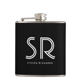 Elegant zwarte witte monogram heupfles