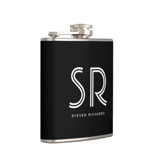 Elegant zwarte witte monogram heupfles (Rechts)