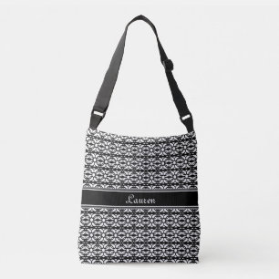 Elegant zwarte & witte ovale geometrische vorm crossbody tas