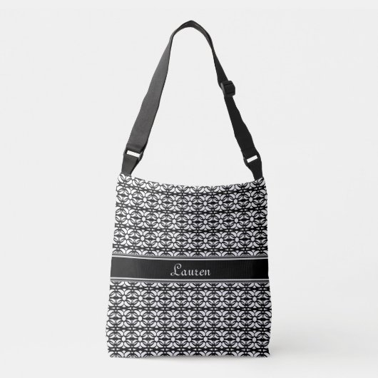 Elegant zwarte & witte ovale geometrische vorm crossbody tas (Voorkant)