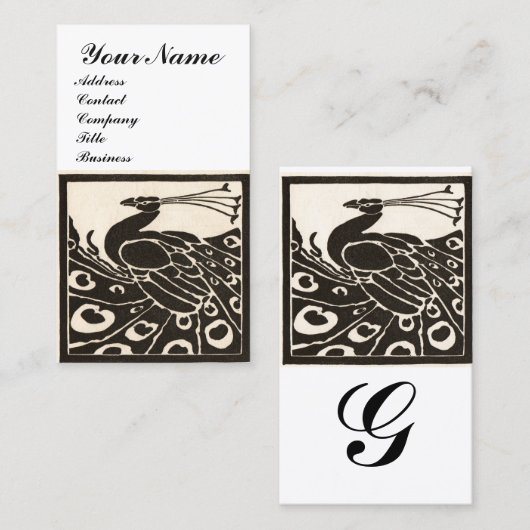 ELEGANT ZWARTE WITTE PEACOCK MONOGRAM VISITEKAARTJE (Voorkant / Achterkant)
