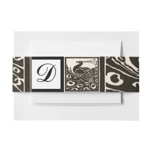 ELEGANT ZWARTE WITTE PEACOCK-QUARE MONOGRAM UITNODIGINGEN WIKKEL