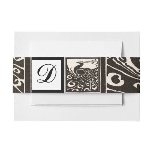 ELEGANT ZWARTE WITTE PEACOCK-QUARE MONOGRAM UITNODIGINGEN WIKKEL (Voorkant Voorbeeld)