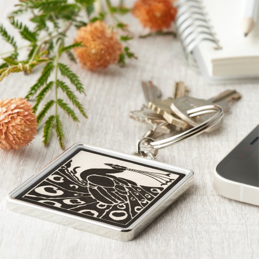 ELEGANT ZWARTE WITTE PEACOCK SLEUTELHANGER (Zijkant)