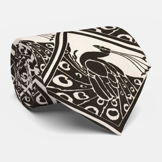 ELEGANT ZWARTE WITTE PEACOCK STROPDAS (Opgerold)