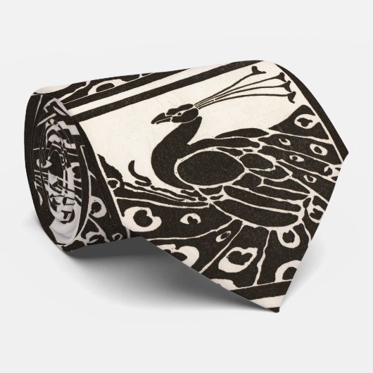 ELEGANT ZWARTE WITTE PEACOCK STROPDAS (Opgerold)