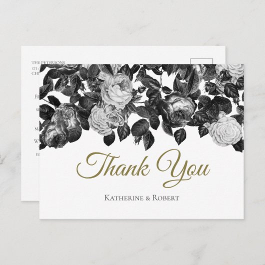 Elegant  Zwarte Witte Rozen met Bericht Briefkaart (Voorkant / Achterkant)