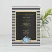 ELEGANT ZWARTE WITTE STRIPE BLUE BOUW WEDING KAART (Staand voorkant)