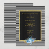 ELEGANT ZWARTE WITTE STRIPE BLUE BOUW WEDING KAART (Voorkant / Achterkant)