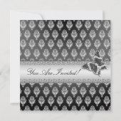 Elegant zwarte zilveren vlinderjuweel kaart (Achterkant)