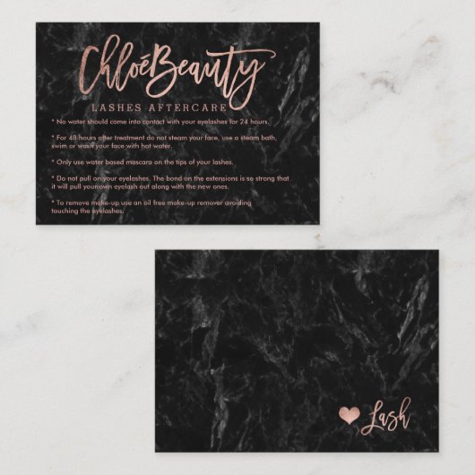 Elegant zweeft Logo faux roos gouden zwarte marmer Visitekaartje (Voorkant / Achterkant)