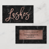 Elegant zweeft script faux roos Gold zwarte marmer Visitekaartje (Voorkant / Achterkant)