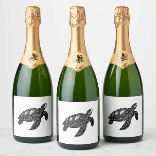 Elegant Zwemmen Oude Water Schildpad Copy Sparkling Wijnetiket (Flessen)