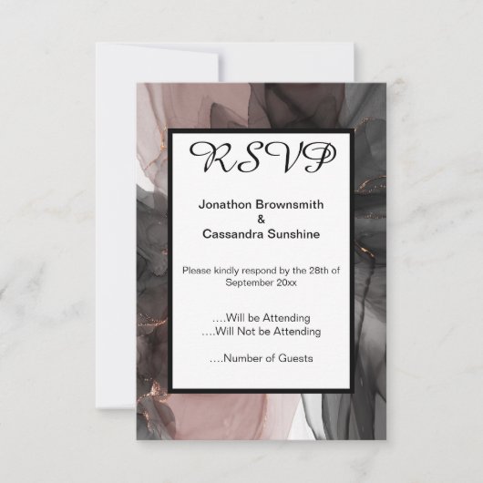ELEGANT ZWEVEND ZWART ROZE RSVP KAART (Voorkant)