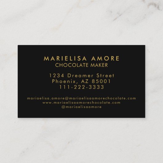 ElegantBlack Gold Script Logo Chocolate Branding Visitekaartje (Achterkant)