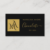 ElegantBlack Gold Script Logo Chocolate Branding Visitekaartje (Voorkant)