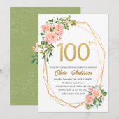 Elegante 100e verjaardag feest waterverf glitters kaart (Voorkant / Achterkant)