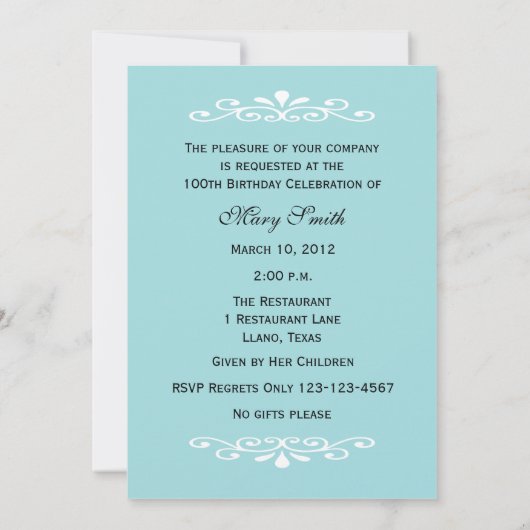 Elegante 100e verjaardag foto uitnodiging (Achterkant)