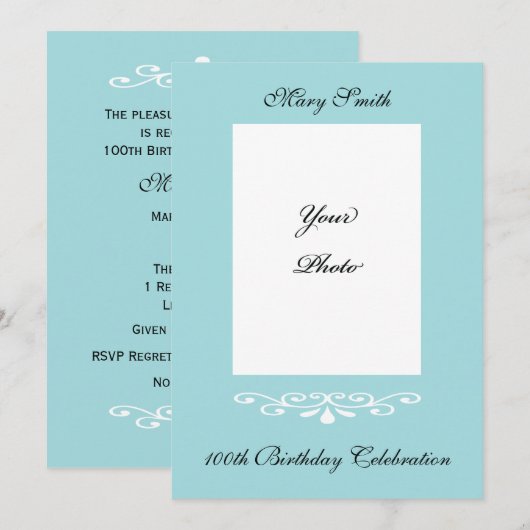 Elegante 100e verjaardag foto uitnodiging (Voorkant / Achterkant)