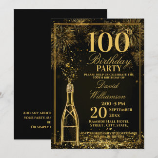 Elegante 100e verjaardag Gouden Fles Bruis Kaart