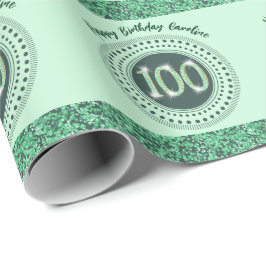 Elegante 100e verjaardag groene glitter met strepe cadeaupapier
