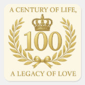 Elegante 100e verjaardag kroon & laurier krans vierkante sticker (Voorkant)