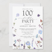 Elegante 100e verjaardag Party Blauwe Wildbloemen Kaart (Voorkant)