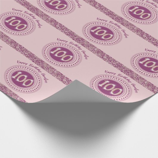 Elegante 100e verjaardag Roos Gouden Glitter & Str Cadeaupapier (Hoek)