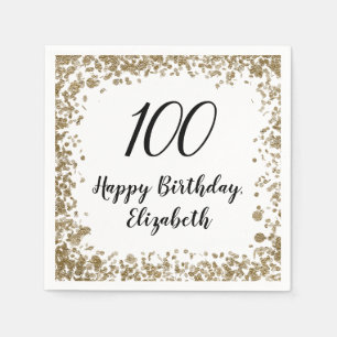 Elegante 100e verjaardag servetten met gouden pail