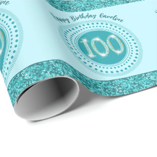 Elegante 100e verjaardag Turquoise Blauwe Glitters Cadeaupapier