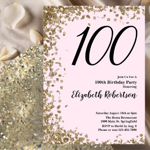Elegante 100e verjaardag uitnodiging roze gouden S