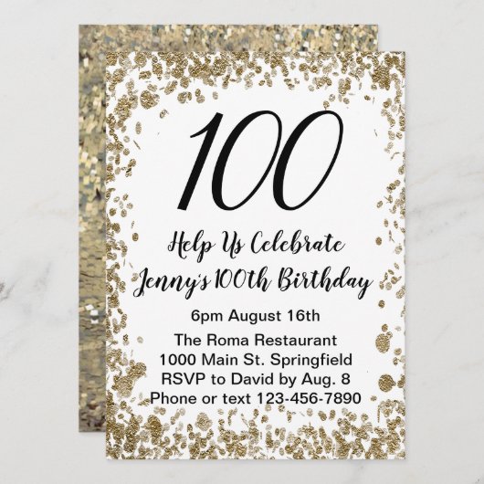 Elegante 100e verjaardag uitnodiging voor haar in (Voorkant / Achterkant)