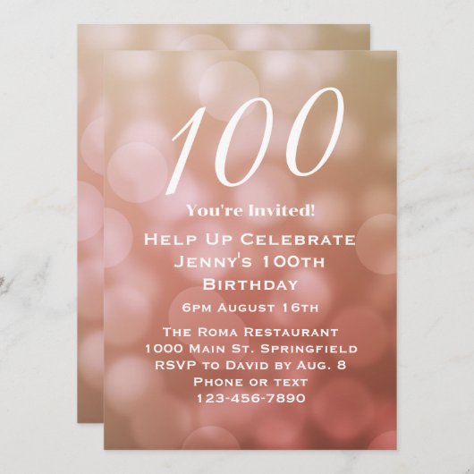 Elegante 100e verjaardag uitnodiging voor haar in (Voorkant / Achterkant)