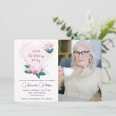 Elegante 100e verjaardag uitnodigingen Floral Foto (Staand voorkant)