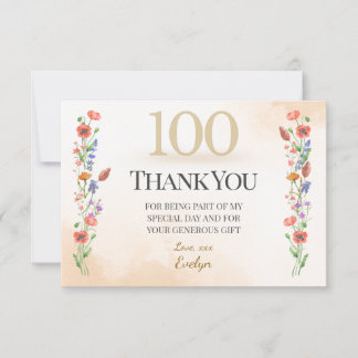 Elegante 100e verjaardag – Wildflower ontwerp Bedankkaart
