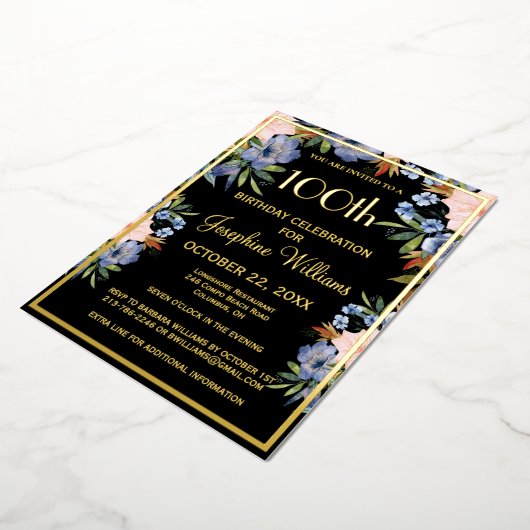 Elegante 100e verjaardag Zwart ECHT Goud Folie Uitnodiging (Gedraaid)