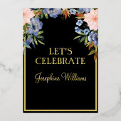 Elegante 100e verjaardag Zwart ECHT Goud Folie Uitnodiging (Achterkant)