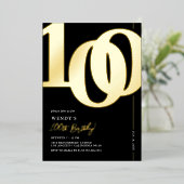Elegante 100e verjaardagsfeest folie uitnodiging (Staand Voorkant)