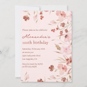 Elegante 100e verjaardagsuitnodigingen Floral Chic Kaart