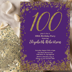 Elegante 100ste paarse verjaardagsuitnodiging goud kaart