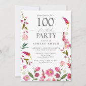 Elegante 100ste roze Waterverf Floral Birthday Kaart (Voorkant)