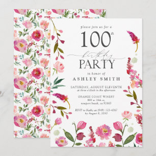 Elegante 100ste roze Waterverf Floral Birthday Kaart