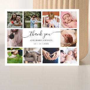 Elegante 10 foto collage baby shower bedankje feestdagenkaart