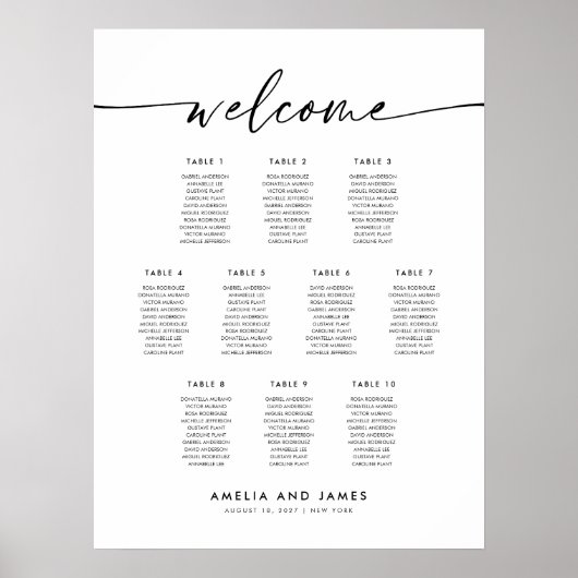 Elegante 10 Tafels Welkom Zitplaatskaart Poster (Voorkant)