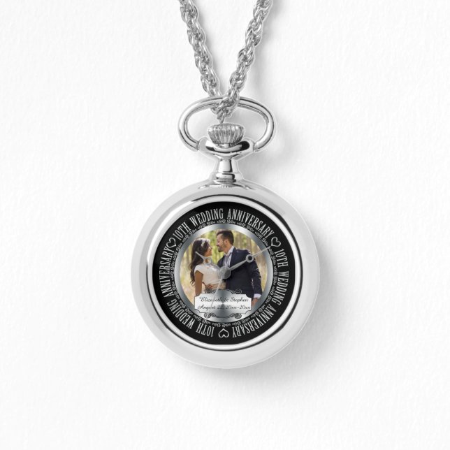 Elegante 10e bruiloft Jubileum foto namen Horloge (Voorkant)
