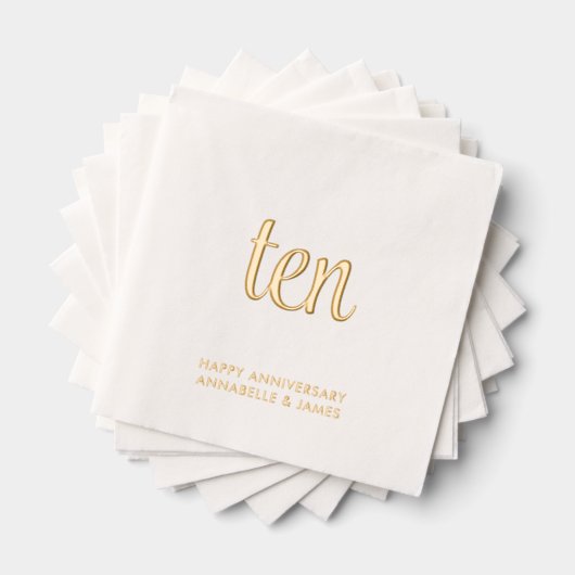 Elegante 10e bruiloft Jubileum Gold Foil servetten (Insitu (Gestapeld))