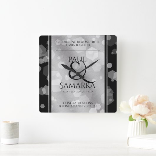 Elegante 10e Tin Bruiloft Jubileum Acryl Vierkante Klok (Huis)