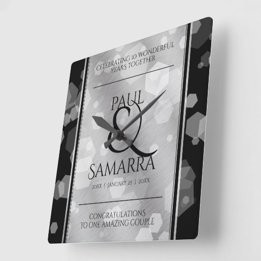 Elegante 10e Tin Bruiloft Jubileum Acryl Vierkante Klok (Hoek)