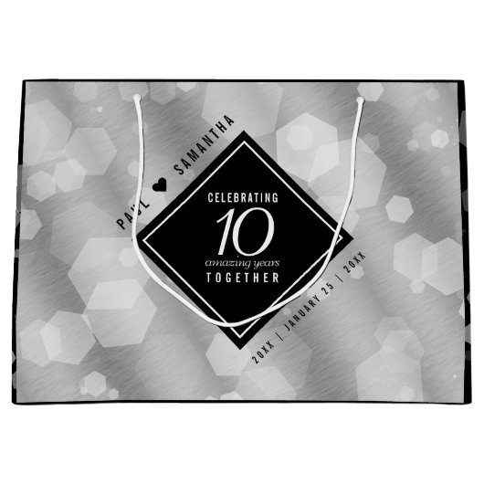 Elegante 10e Tin Bruiloft Jubileum Celebration L Groot Cadeauzakje (Voorkant)